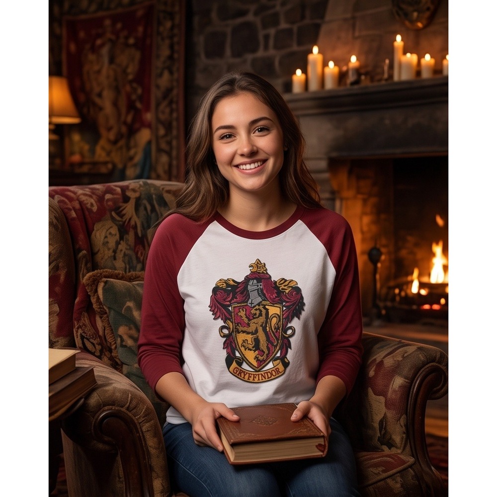 Harry Potter M Gryffindor Raglan Baseball Tee White Burgundy Medium